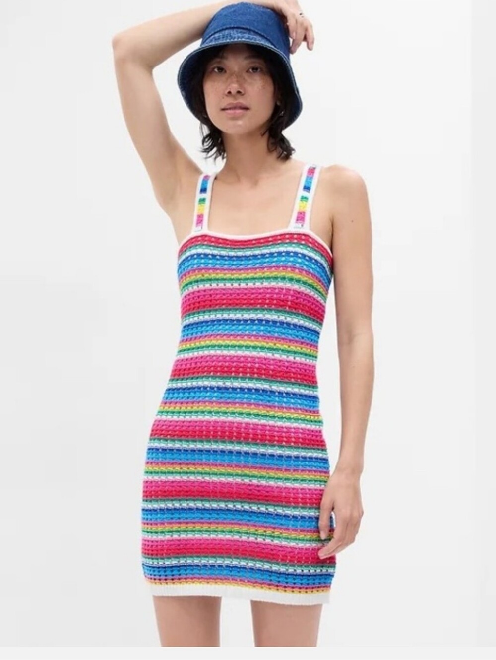 GAP Multicolor Striped Crochet Lined Dress 100% Cotton
